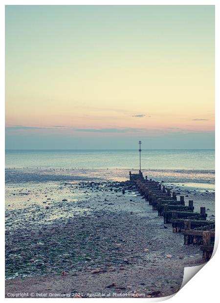 Reflected Light Over Hunstanton Beach At Sunset Print by Peter Greenway
