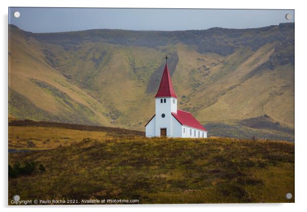 Church in Vik i Myrdal, Iceland Acrylic by Paulo Rocha