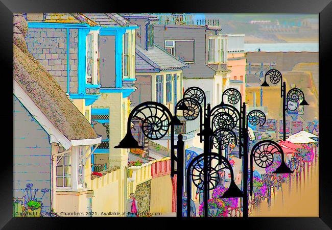 Lyme Regis Lamp Posts Framed Print by Alison Chambers