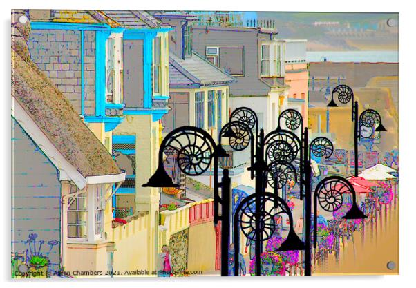 Lyme Regis Lamp Posts Acrylic by Alison Chambers