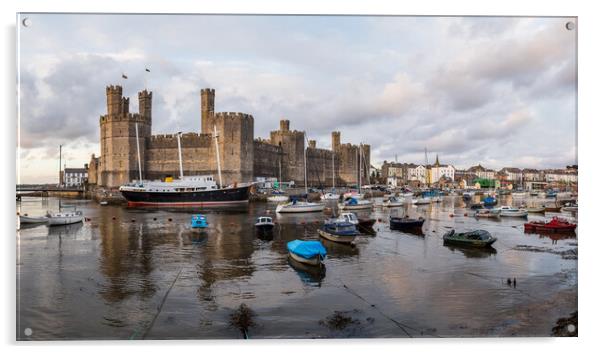 Caernarfon waterfront panorama Acrylic by Jason Wells
