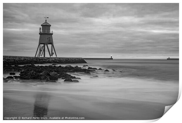 South Shields Lighthouses Print by Richard Perks