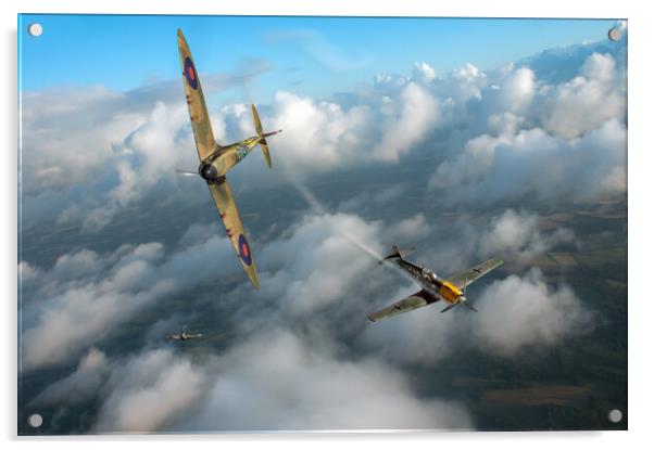 Spitfire shoots down Messerschmitt Bf 109 Acrylic by Gary Eason