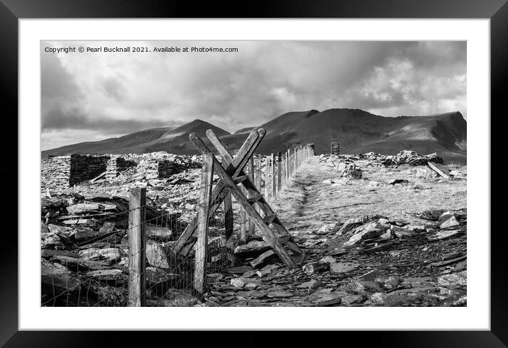Mountain Path in Snowdonia Wales Black and White Framed Mounted Print by Pearl Bucknall