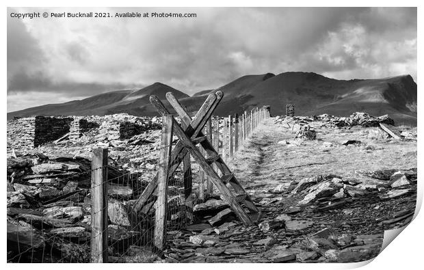 Mountain Path in Snowdonia Wales Black and White Print by Pearl Bucknall