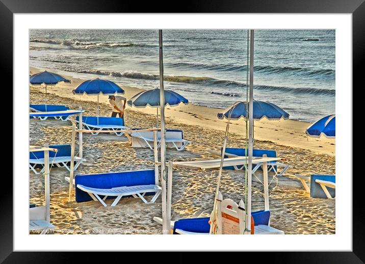 Deckchairs On Beach in Portugal Framed Mounted Print by Philip Gough
