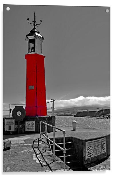 WatchetHarbour Lighthouse  Acrylic by Joyce Storey