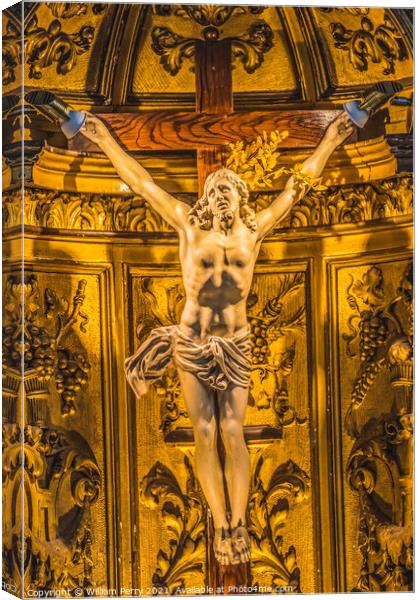 Jesus Crucifix Altar Saint Catherine Church Honfluer France Canvas Print by William Perry