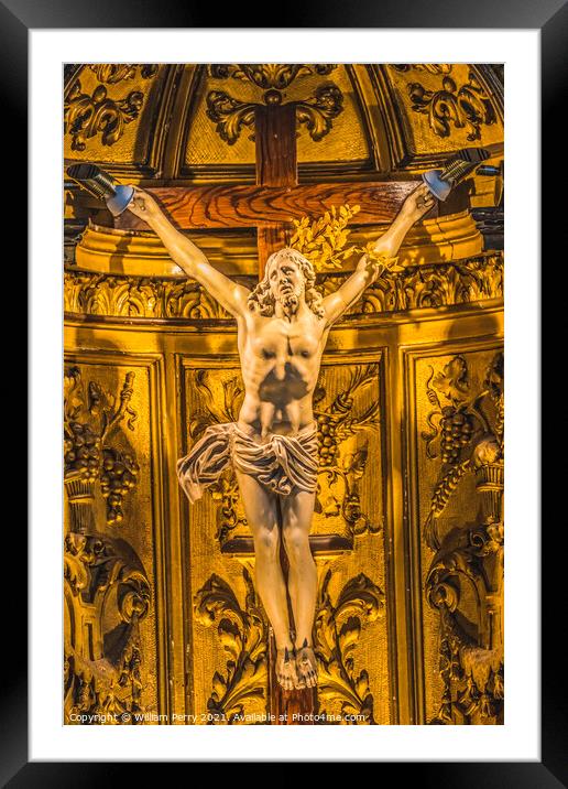 Jesus Crucifix Altar Saint Catherine Church Honfluer France Framed Mounted Print by William Perry