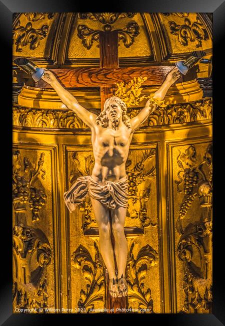 Jesus Crucifix Altar Saint Catherine Church Honfluer France Framed Print by William Perry
