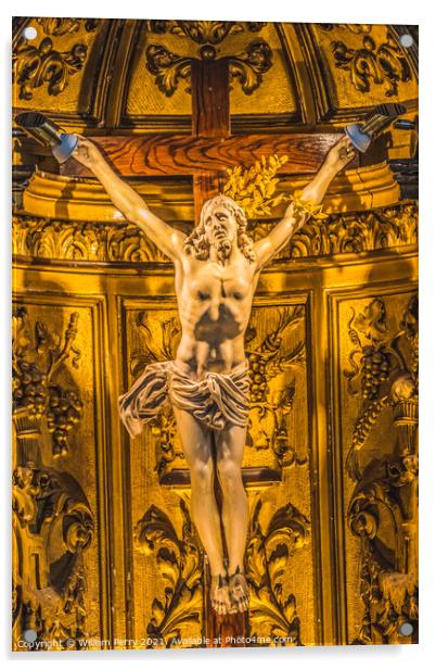 Jesus Crucifix Altar Saint Catherine Church Honfluer France Acrylic by William Perry