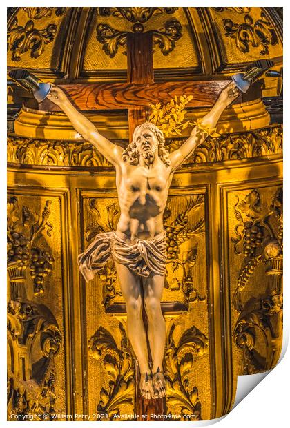 Jesus Crucifix Altar Saint Catherine Church Honfluer France Print by William Perry