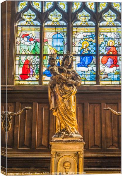 Mary Jesus Statue Stained Glass Saint Catherine Church Honfluer  Canvas Print by William Perry