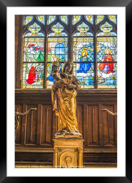 Mary Jesus Statue Stained Glass Saint Catherine Church Honfluer  Framed Mounted Print by William Perry