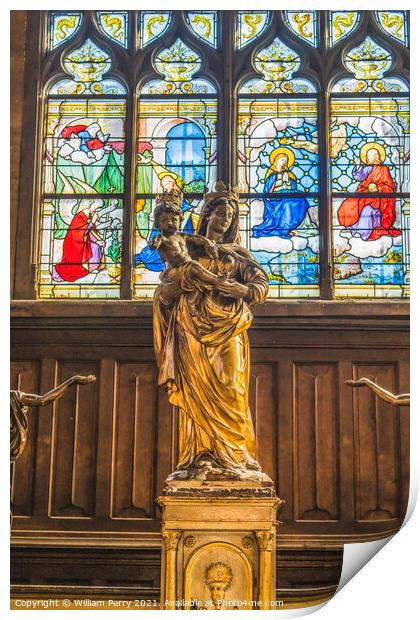 Mary Jesus Statue Stained Glass Saint Catherine Church Honfluer  Print by William Perry