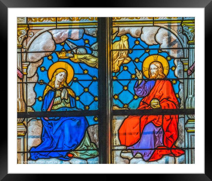 Jesus Mary Stained Glass Saint Catherine Church Honfluer France Framed Mounted Print by William Perry