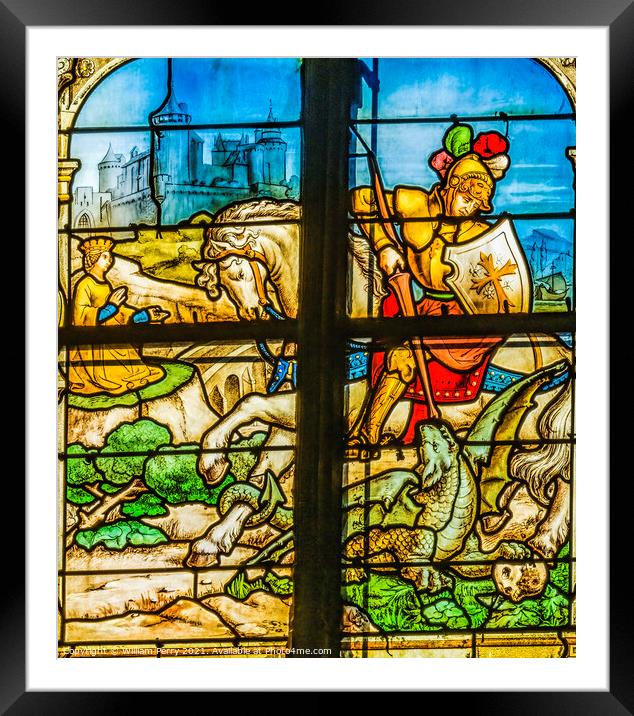 Saint Michael Stained Glass Saint Catherine Church Honfluer Framed Mounted Print by William Perry