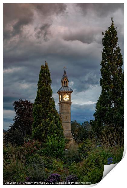 Albert Clock, Barnstaple, at dusk Print by Graham Prentice