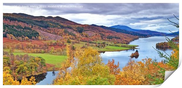 Autumn at the The Queen's View near Pitlochry, Perthshire Print by Navin Mistry