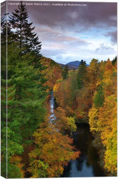 Autumn colours line the River Tummel near Pitlochry, Perthshire Canvas Print by Navin Mistry