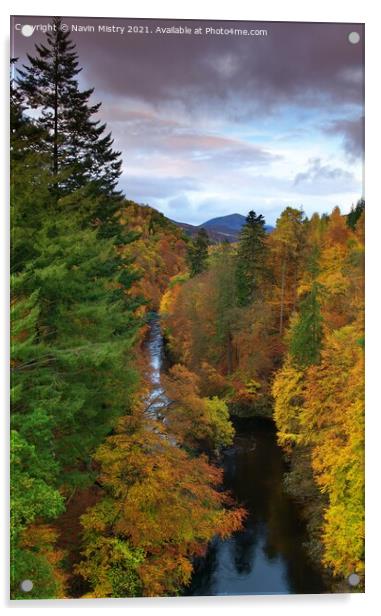 Autumn colours line the River Tummel near Pitlochry, Perthshire Acrylic by Navin Mistry