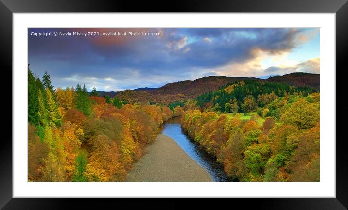 Autumn colours line the River Tummel near Pitlochry, Perthshire Framed Mounted Print by Navin Mistry