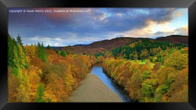 Autumn colours line the River Tummel near Pitlochry, Perthshire Framed Print by Navin Mistry