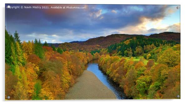 Autumn colours line the River Tummel near Pitlochry, Perthshire Acrylic by Navin Mistry