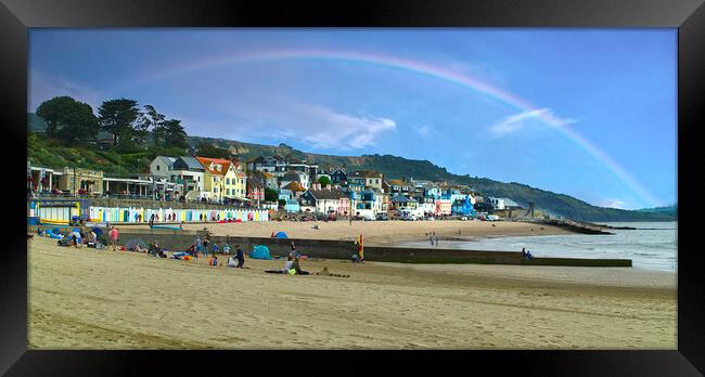 Lyme Regis Rainbow Panorama  Framed Print by Alison Chambers