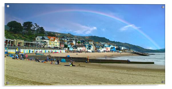 Lyme Regis Rainbow Panorama  Acrylic by Alison Chambers