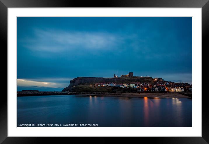 Whitby at Dusk Framed Mounted Print by Richard Perks