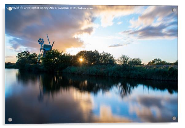 Norfolk Broads sunset Acrylic by Christopher Keeley