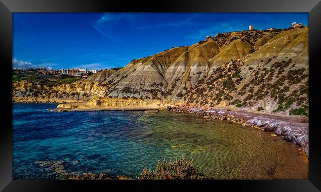 Blue coastline with hillside of the Maltese Island Framed Print by Maggie Bajada