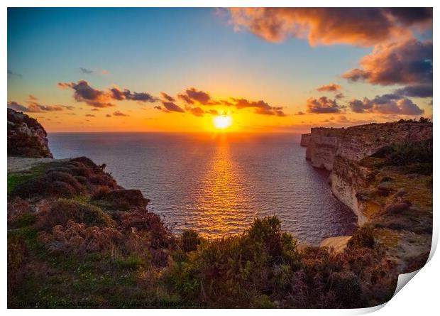 Picturesque Sunset with surrounding cliffs of the  Print by Maggie Bajada