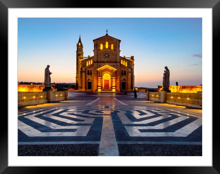 Building by Night at Ta Pinu Basilica, Gozo, Malta Framed Mounted Print by Maggie Bajada