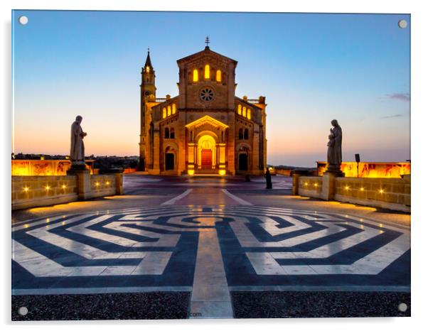 Building by Night at Ta Pinu Basilica, Gozo, Malta Acrylic by Maggie Bajada