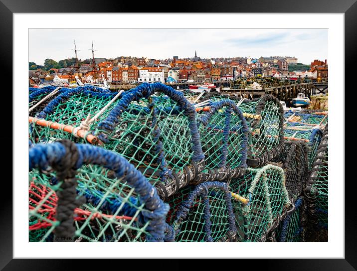 Crab pots and lobster traps in Whitby Harbour, North Yorkshire Framed Mounted Print by Chris Yaxley