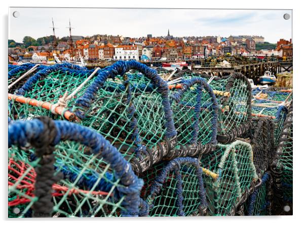 Crab pots and lobster traps in Whitby Harbour, North Yorkshire Acrylic by Chris Yaxley