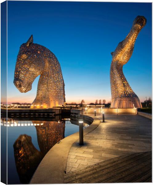 The Kelpies Blue Hour  Canvas Print by Anthony McGeever