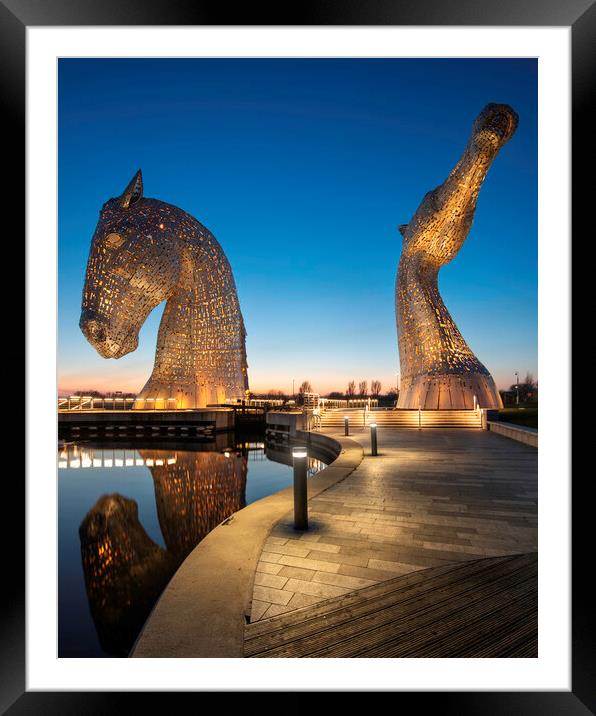 The Kelpies Blue Hour  Framed Mounted Print by Anthony McGeever