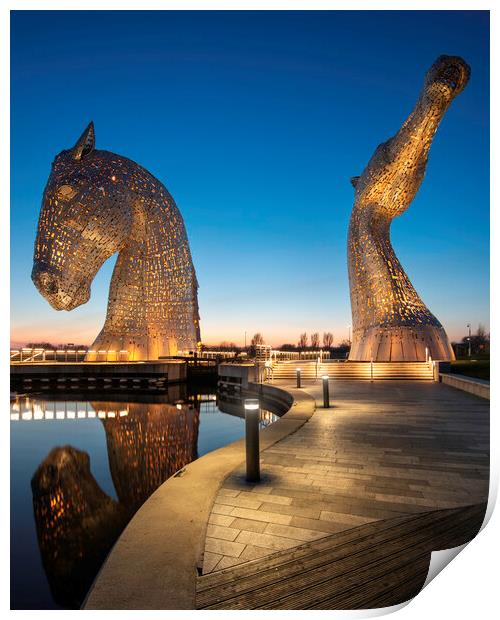 The Kelpies Blue Hour  Print by Anthony McGeever