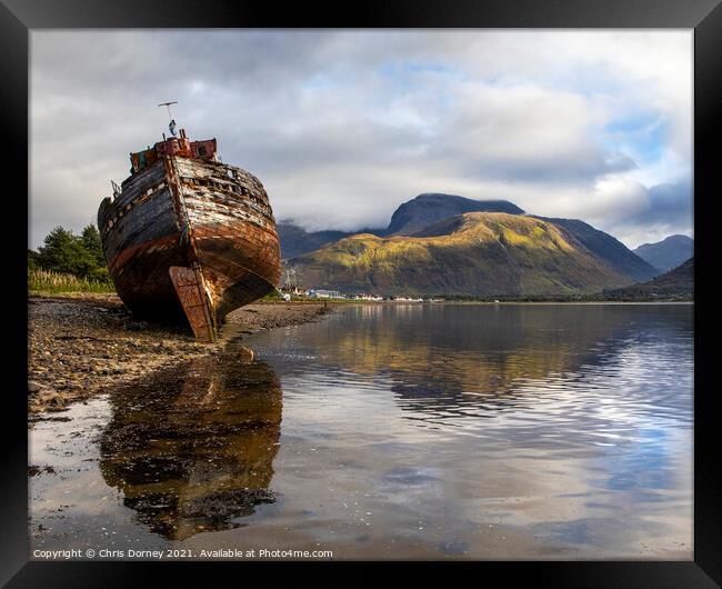 Old Boat of Caol and Ben Nevis in Scotland, UK Framed Print by Chris Dorney