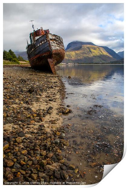 Old Boat of Caol and Ben Nevis in Scotland, UK Print by Chris Dorney