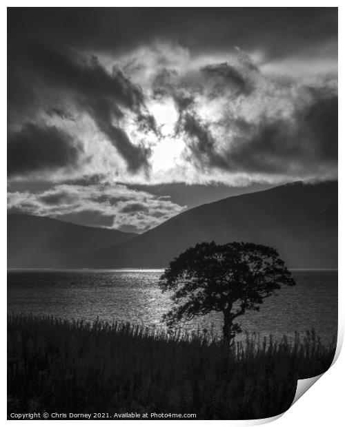 Moody View over Loch Linnhe from Fort William in Scotland Print by Chris Dorney