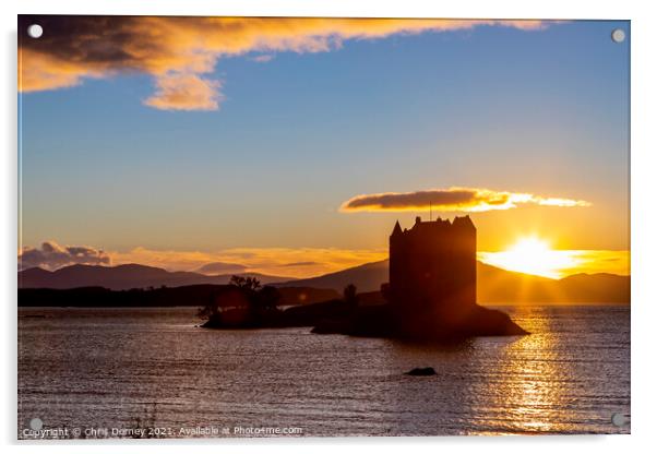 Sunset at Castle Stalker in the Scottish Highlands Acrylic by Chris Dorney