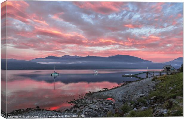 Lake Te Anau Sunset on the south island of New Zea Canvas Print by Jon Jones