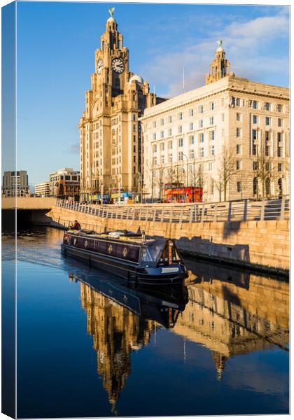 Narrow boat on the Liverpool waterfront Canvas Print by Jason Wells