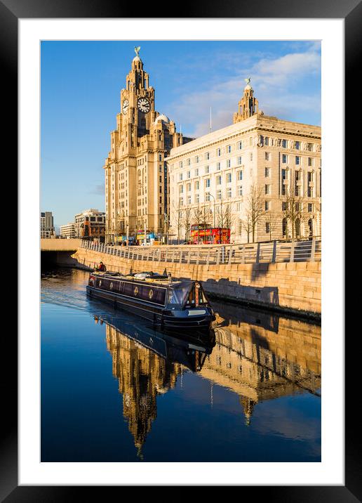 Narrow boat on the Liverpool waterfront Framed Mounted Print by Jason Wells