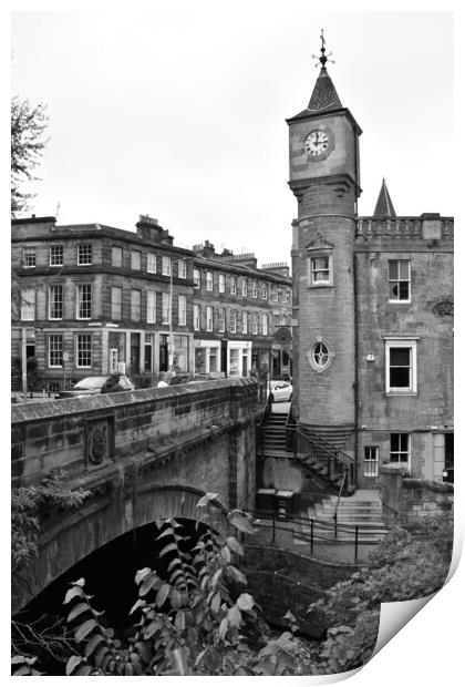 Clocktower and bridge at Stockbridge Print by Theo Spanellis