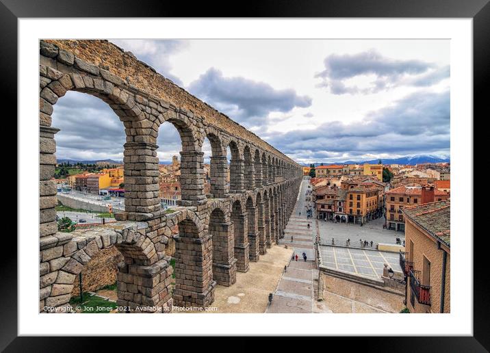 Roman Aqueduct at Segovia in Spain  Framed Mounted Print by Jon Jones
